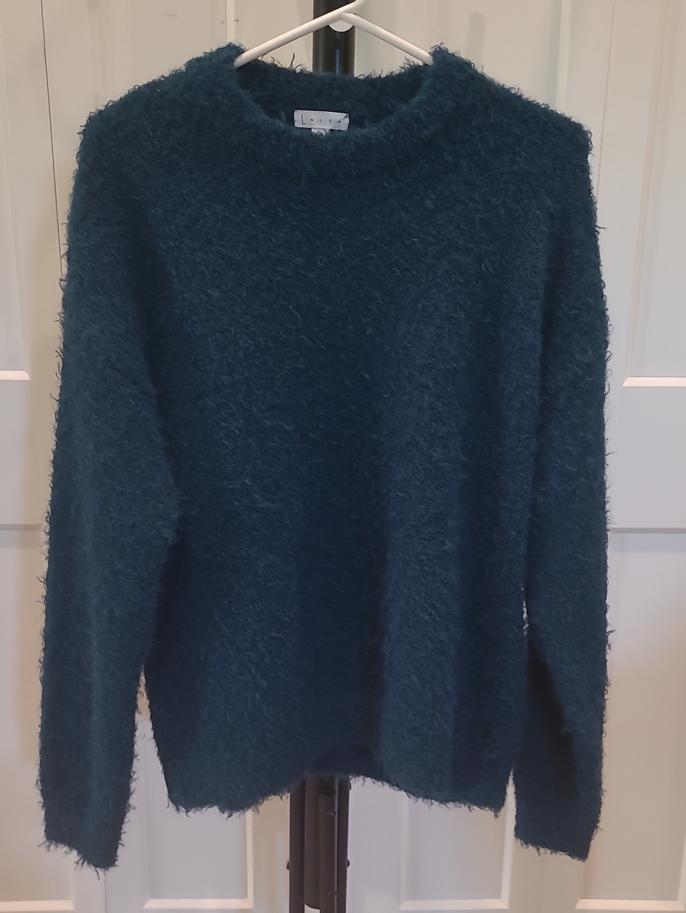 Leith Teal Fuzzy Crewneck Sweater NWT